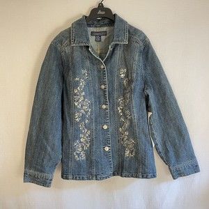 Baccini Jacket Size 18W Women’s Blue Denim  Button Up Long Sleeve with Sequins